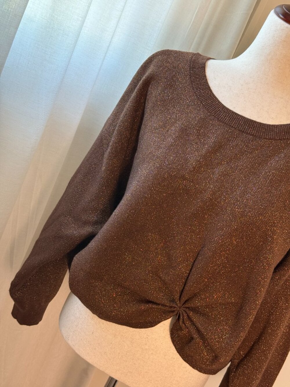 Anthropologie The Gemini Twofer Sweater 2X Metallic Knit Twist Front Pullover - Picture 4 of 10